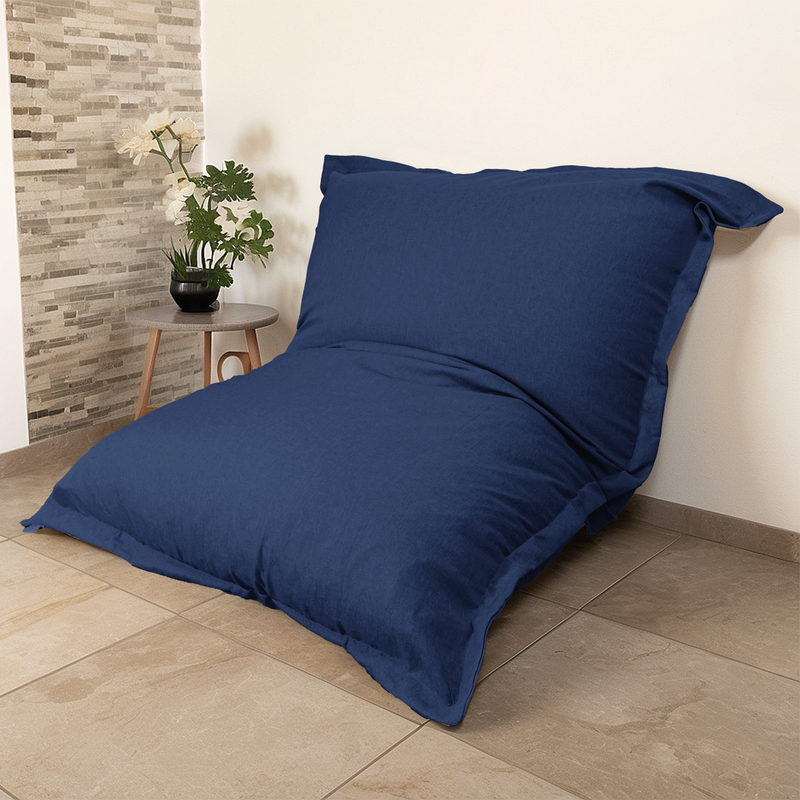 Puf Gigante XXL 190x155 Azul Índigo - Efecto Lino y Espuma (Sofá de Suelo de Diseño)