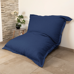 Pouf Géant XXL 190x155 Bleu Indigo - Effet Lin & Mousse (Canapé de Sol Design)