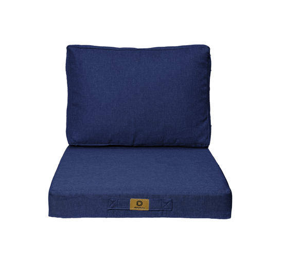 Coussins pour fauteuil effet lin déhoussable 60x60cm bleu indigo - Deco-arts.fr