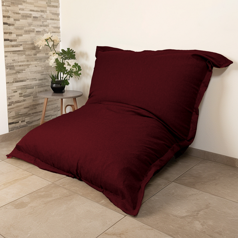 Puf Gigante XXL 190x155 Ciruela - Efecto Lino y Espuma (Sofá de Suelo de Diseño)