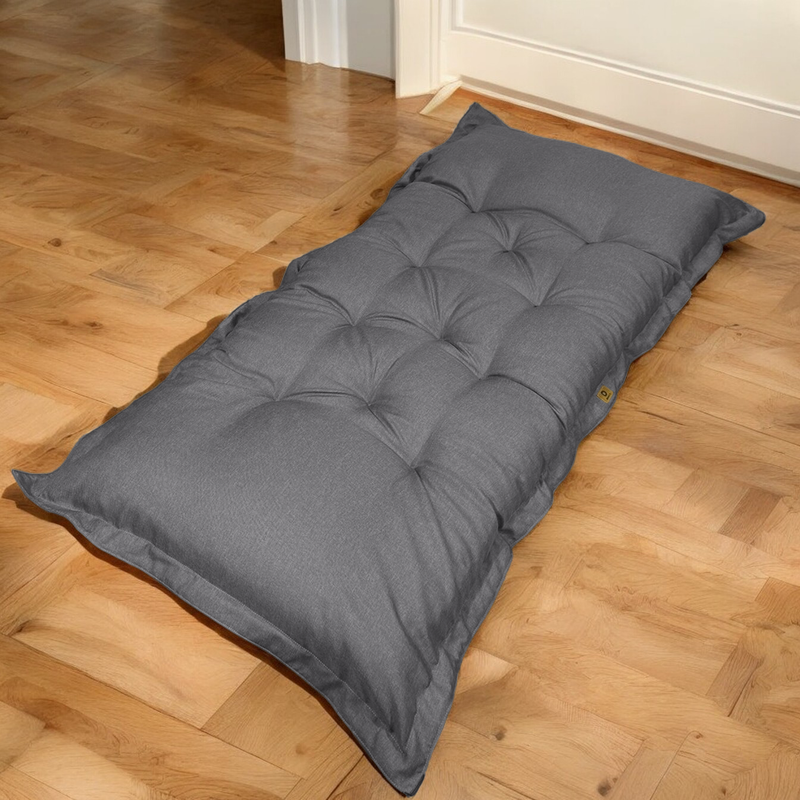 Futón de Suelo XXL Efecto Lino 195x100 Gris Chiné - Grueso 15cm (Cama Supletoria & Détente)