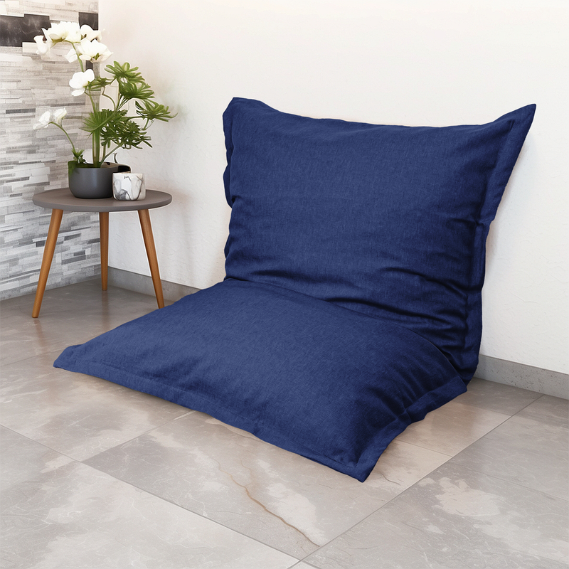 Puf Cojín Gigante XL 150x100 Azul Índigo - Efecto Lino y Espuma (Salón Elegante)