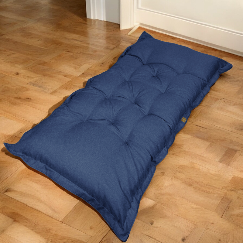 Futón de Suelo XXL Efecto Lino 195x100 Azul Índigo - Grueso 15cm (Cama Supletoria & Détente)