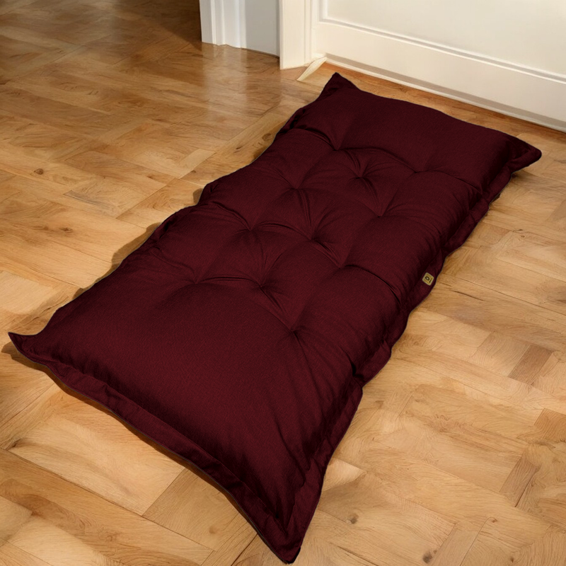 Futón de Suelo XXL Efecto Lino 195x100 Ciruela - Grueso 15cm (Cama Supletoria & Détente)