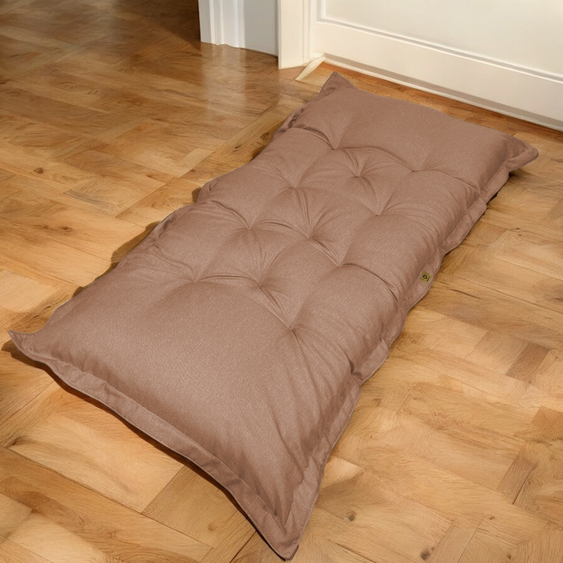 Futón de Suelo XXL Efecto Lino 195x100 Marron - Grueso 15cm (Cama Supletoria & Détente)