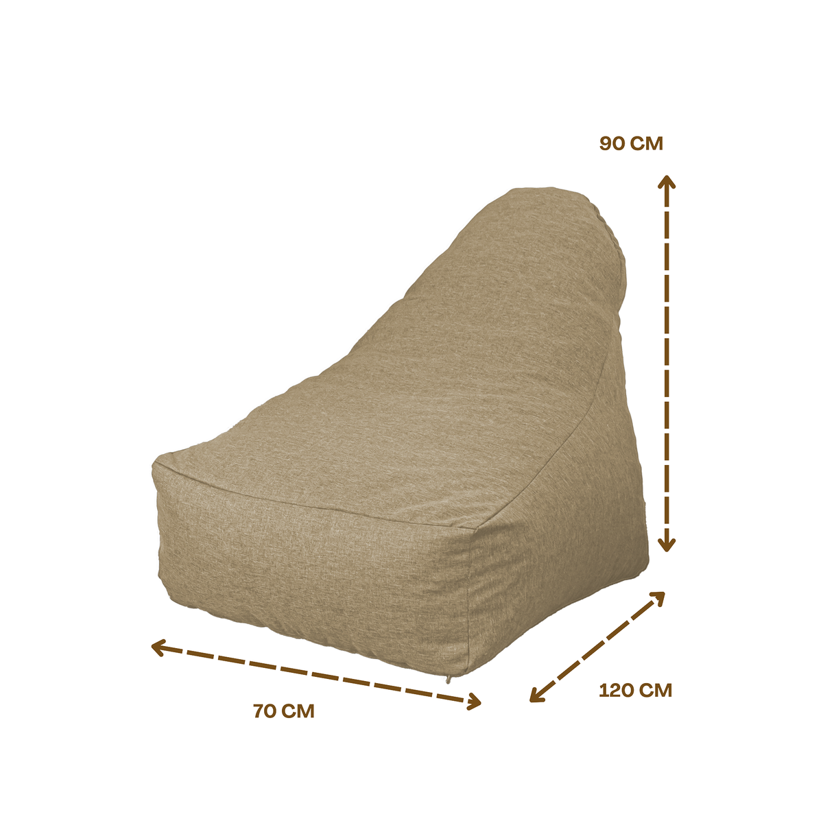 Sillón Puf XXL 120x90 Beige - Tissu Efecto Lino y Espuma (Confort de Salón) – esquema con medidas