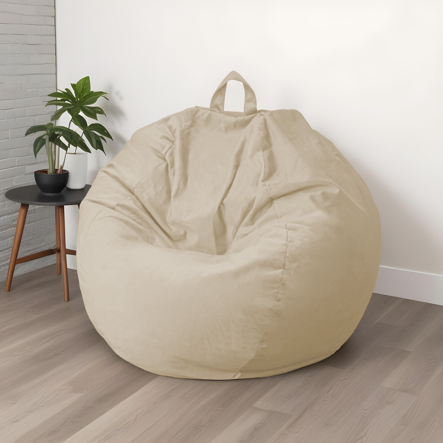 Pouf poire Géant XXL d'intérieur en tissu velours - 120x150 cm - Crême - Deco-arts.fr