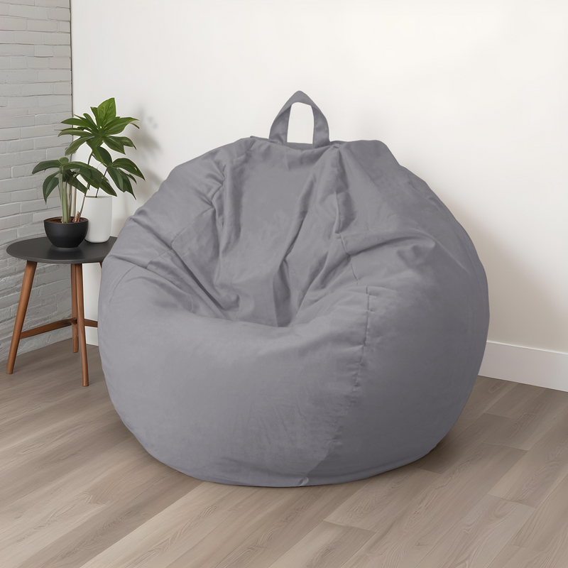 Puf Pera Gigante XXL 120x150 Gris Claro - Terciopelo y Espuma (Gran Lujo y Confort)