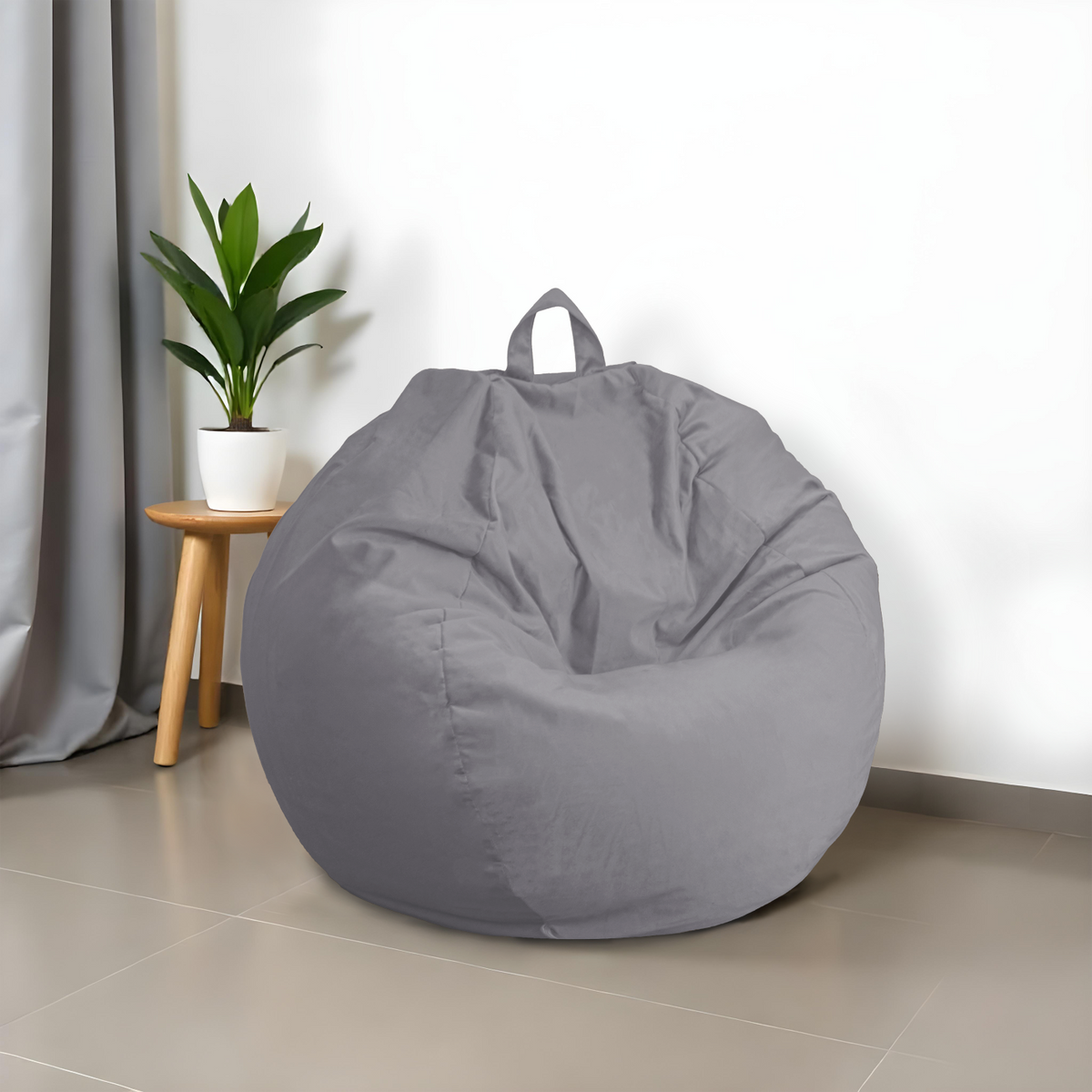 Pouf poire XL d'intérieur en tissu velours – 110x120 cm – Gris clair