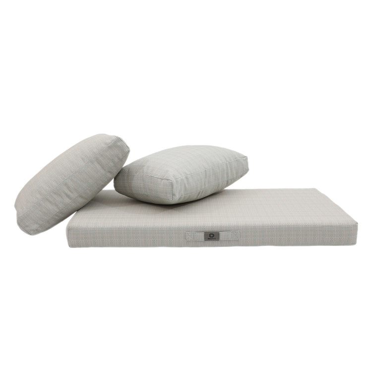Coussins pour salon de jardin déhoussable 100x50cm Beige chiné turquoise - Deco-arts.fr