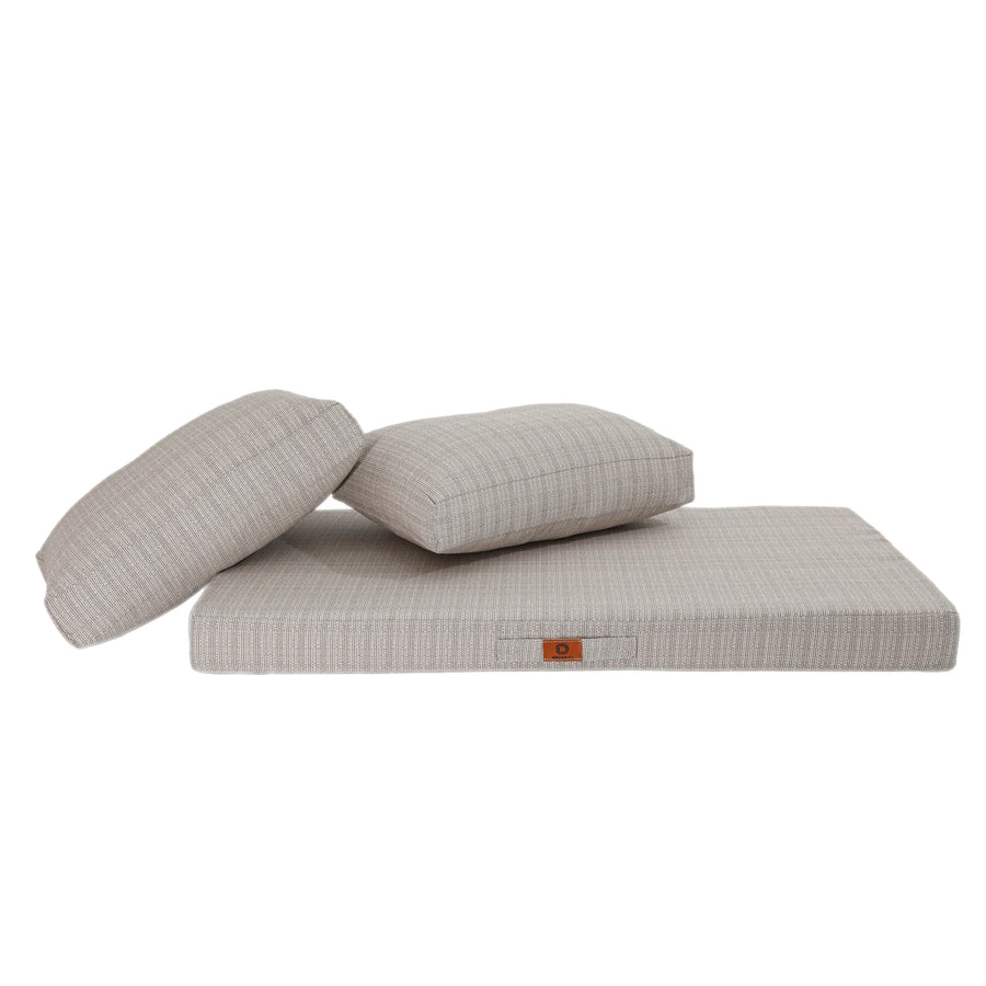 Ensemble Coussins Salon Jardin 120x60 Beige Chiné Noir, tissu anti-UV et déperlant