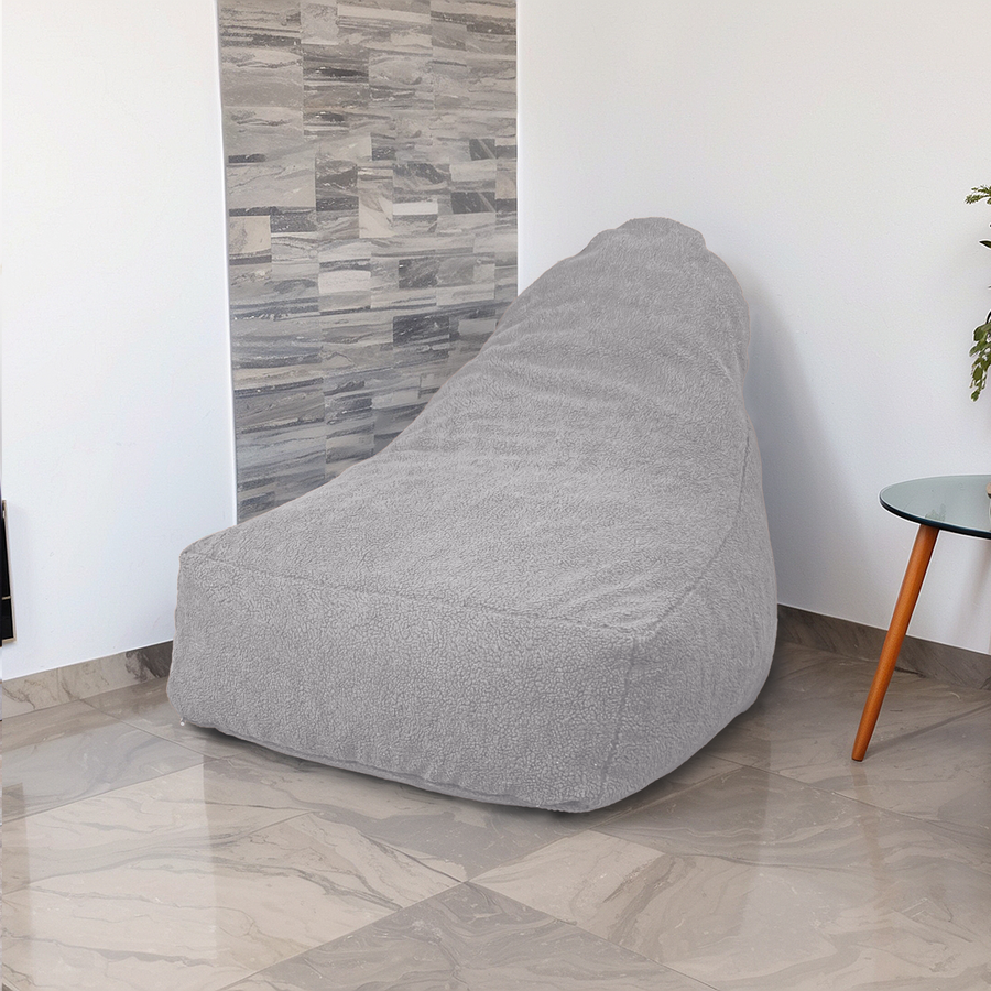 Pouf fauteuil XXL d'intérieur en tissu sherpa - 120x70x90 cm - Gris clair - Deco-arts.fr