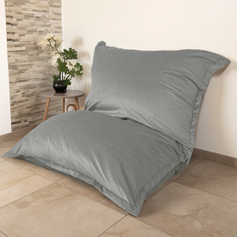 Puf Gigante XXL 190x155 Gris Claro - Terciopelo y Espuma (Sofá de Suelo Prestige)