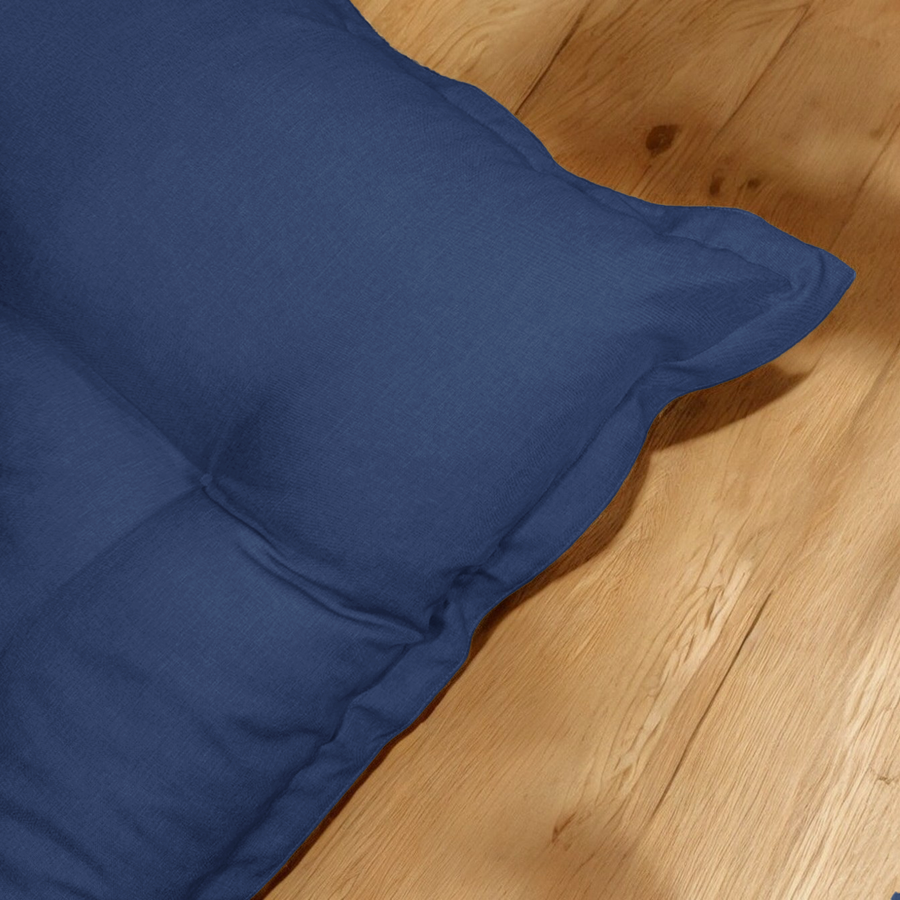 Futón de Suelo XXL Efecto Lino 195x100 Azul Índigo, relleno de copos de espuma