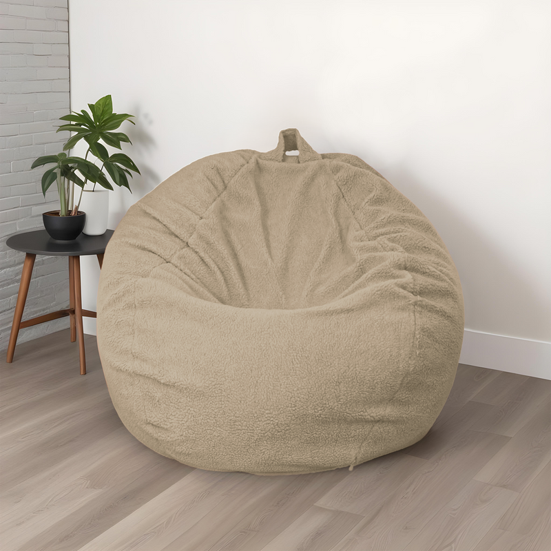 Puf Pera Gigante XXL 120x150 Beige - Tejido Sherpa y Espuma (Cocon Ultime)