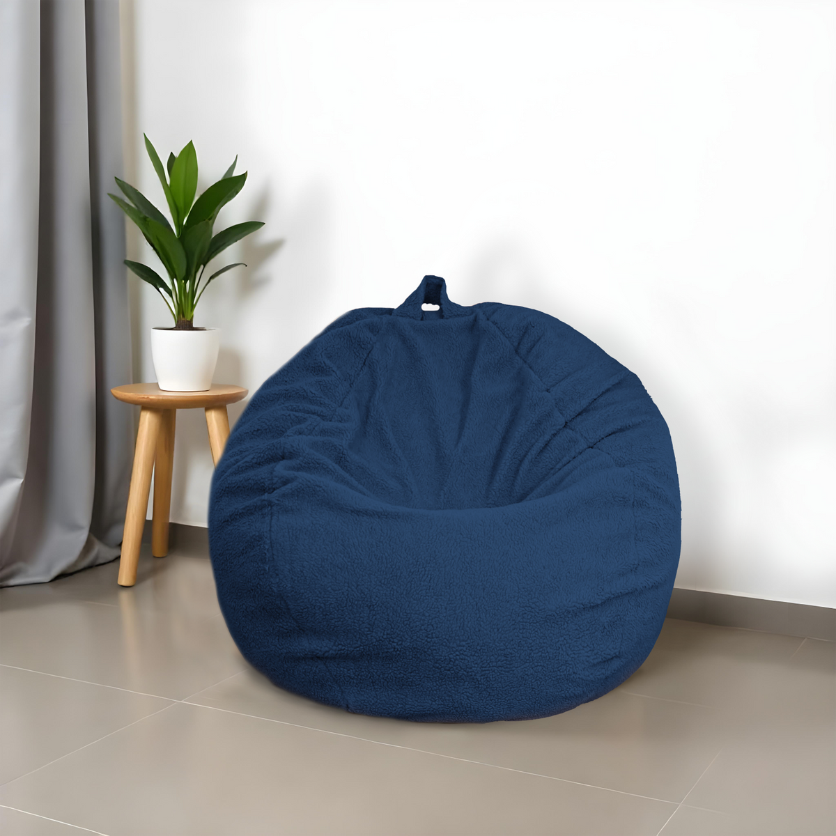 Pouf poire XL d'intérieur en tissu sherpa – 110x120 cm – Azul pétrole