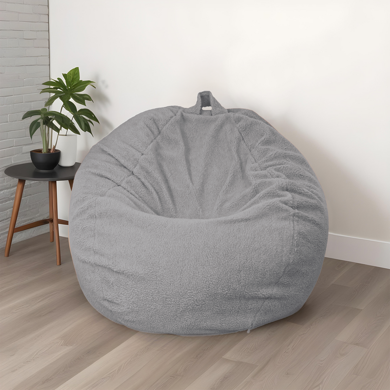 Puf Pera Gigante XXL 120x150 Gris Claro - Tejido Sherpa y Espuma (Cocon Ultime)