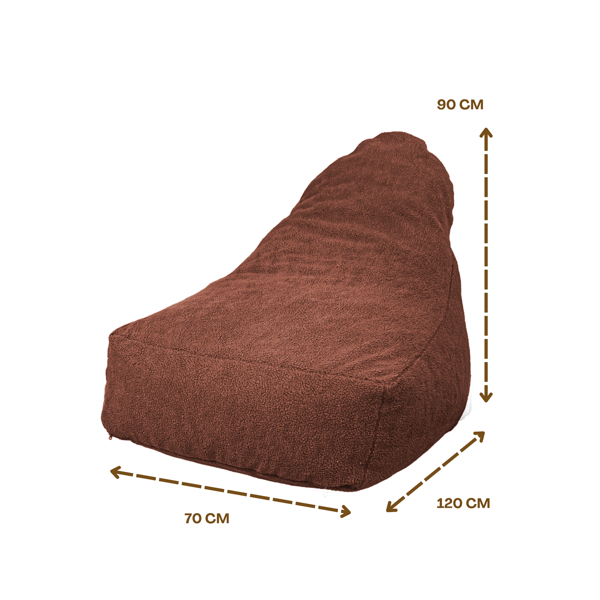 Sillón Puf XXL 120x90 Terracota - Tejido Sherpa y Espuma (Cocon Douceur) – esquema con medidas