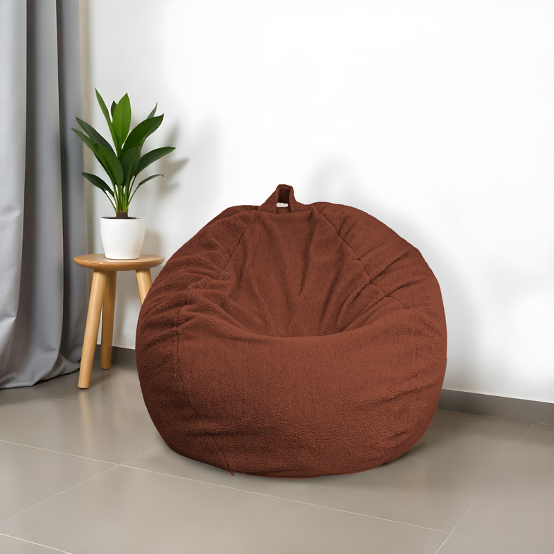 Pouf poire XL d'intérieur en tissu sherpa - 110x120 cm - Terracota