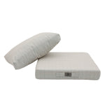 Ensemble de coussins de salon de jardin beige chiné turquoise, assise et dossier, pour fauteuils et canapés, style élégant.