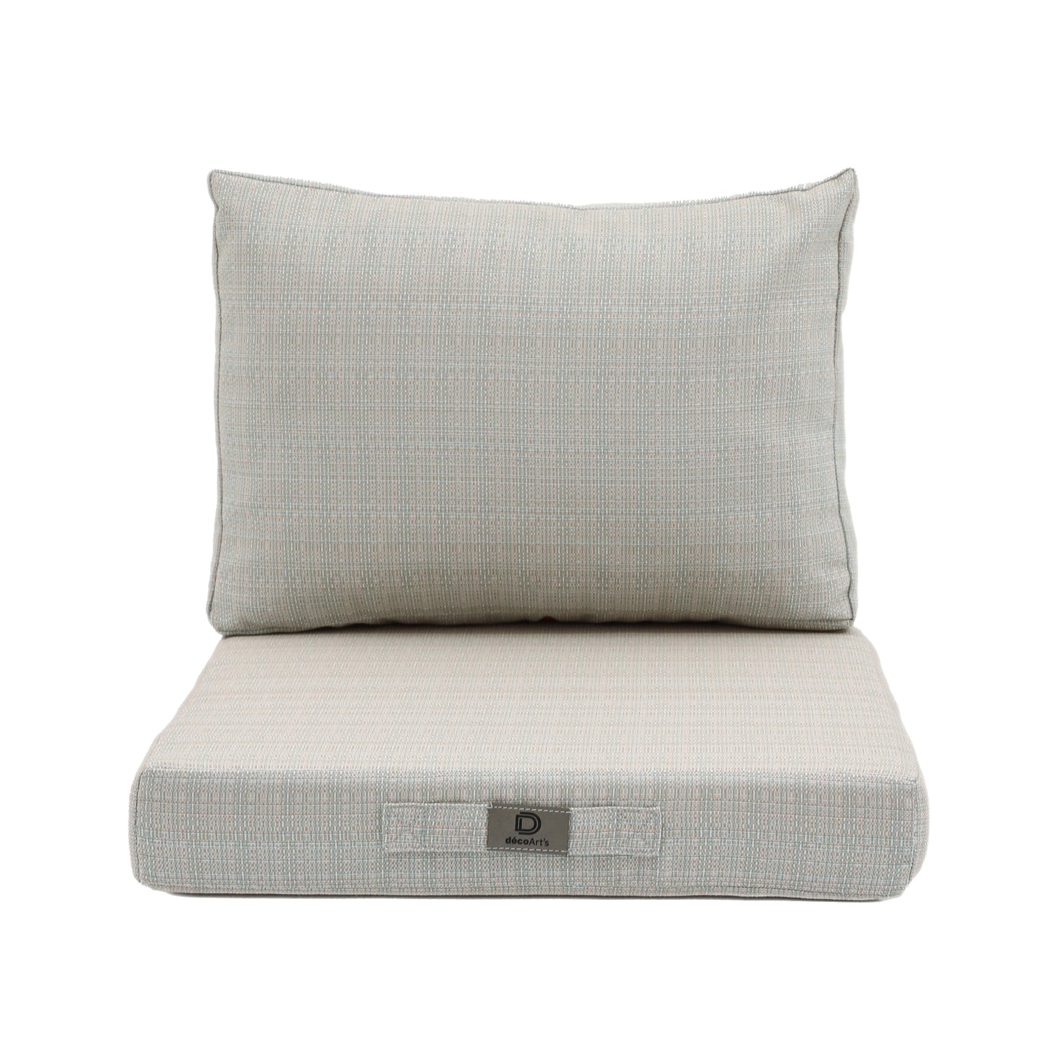Coussins pour salon de jardin déhoussable 60x60cm Beige chiné turquoise - Deco-arts.fr
