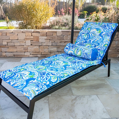 Matelas transat 195x60 cm avec motif arabesque, traversin, anti-UV et déperlant pour bain de soleil Deco-arts.fr
