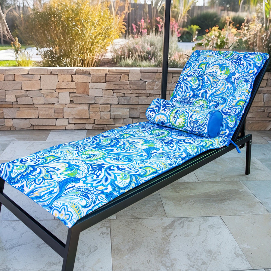Matelas transat 195x60 cm avec motif arabesque, traversin, anti-UV et déperlant pour bain de soleil Deco-arts.fr