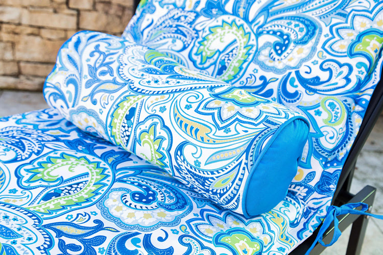 LOT de 2 Coussins pour Chaise Longue & Transat 195/60cm + 2 Traversin - AntiUV et Imperméable - Motif Arabesque - Deco-arts.fr