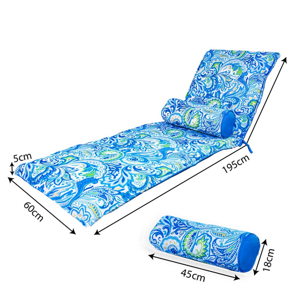 Matelas transat 195x60 cm motif arabesque avec traversin, anti-UV et déperlant pour bains de soleil, déco-arts.fr