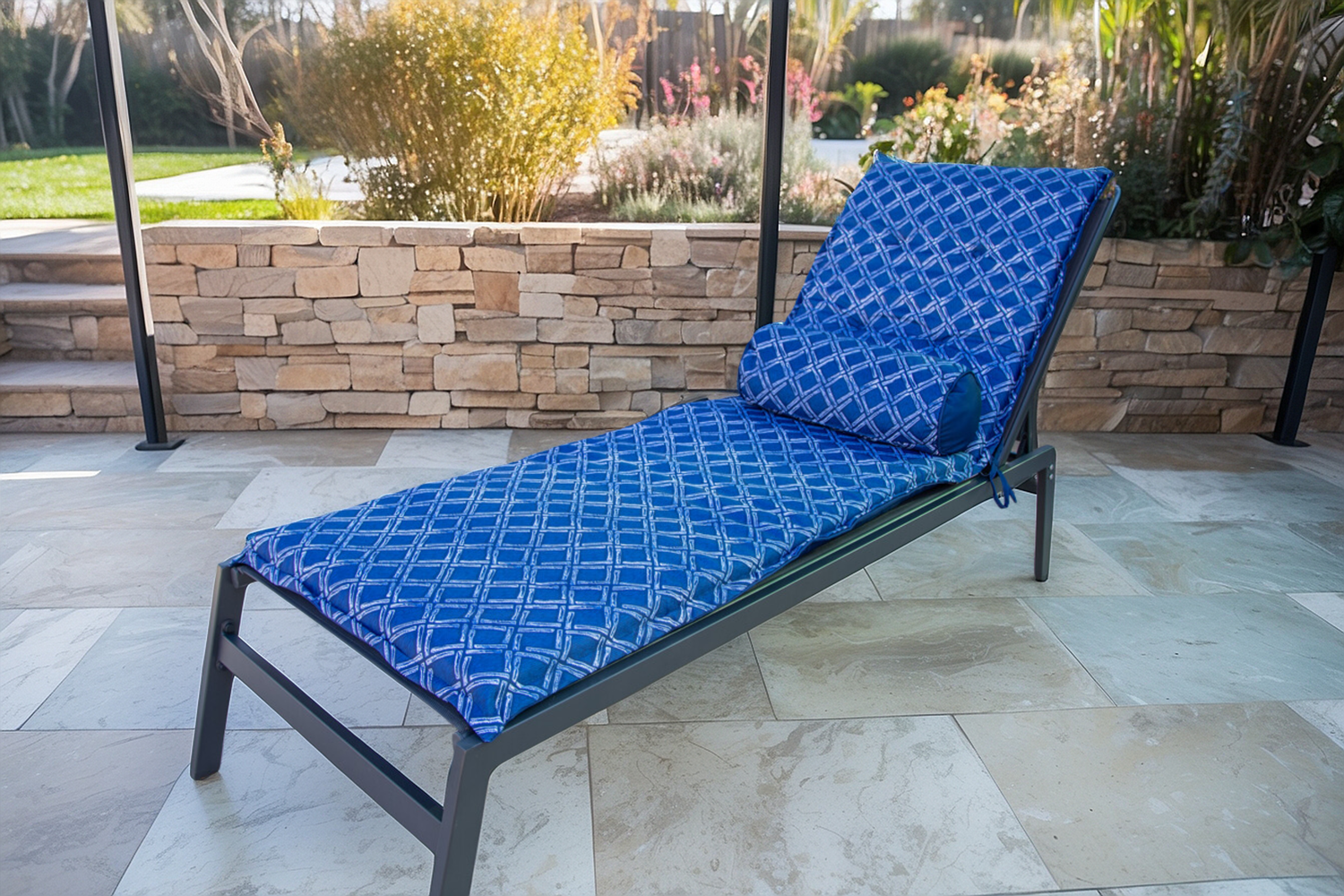 Ensemble Coussin pour Chaise Longue et Traversin 195x60x5cm & 45x18cm Motif Nautique bleu - Deco-arts.fr