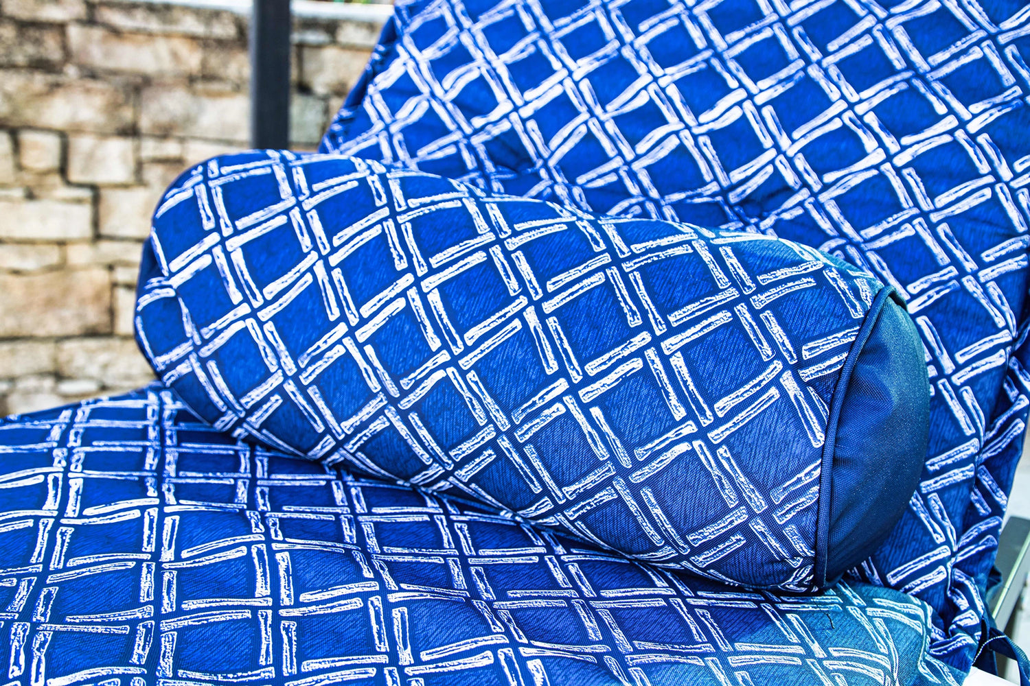 LOT de 2 Coussins  pour Chaise Longue & Transat 195/60cm + 2 Traversin - AntiUV et Imperméable - Motif Nautique bleu - Deco-arts.fr