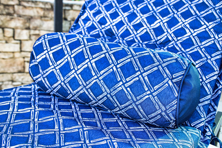 LOT de 2 Coussins  pour Chaise Longue & Transat 195/60cm + 2 Traversin - AntiUV et Imperméable - Motif Nautique bleu - Deco-arts.fr