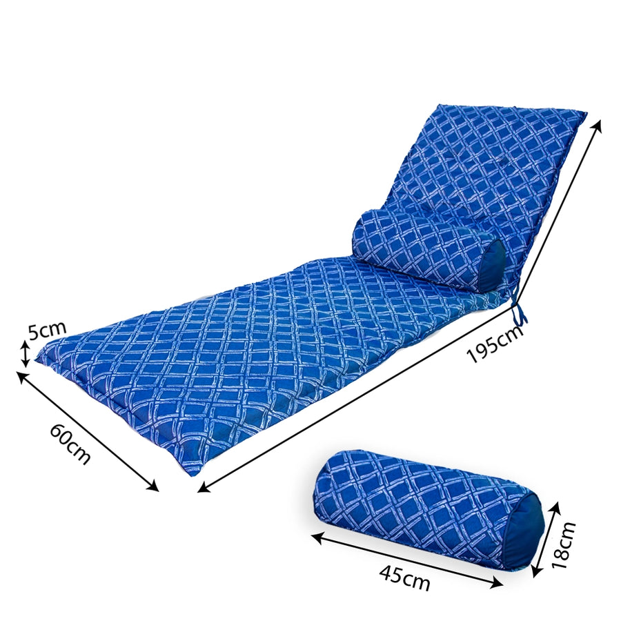 Colchoneta para Tumbona 195x60 Motif Nautique Azul + Travesaño, certificado OEKO-TEX