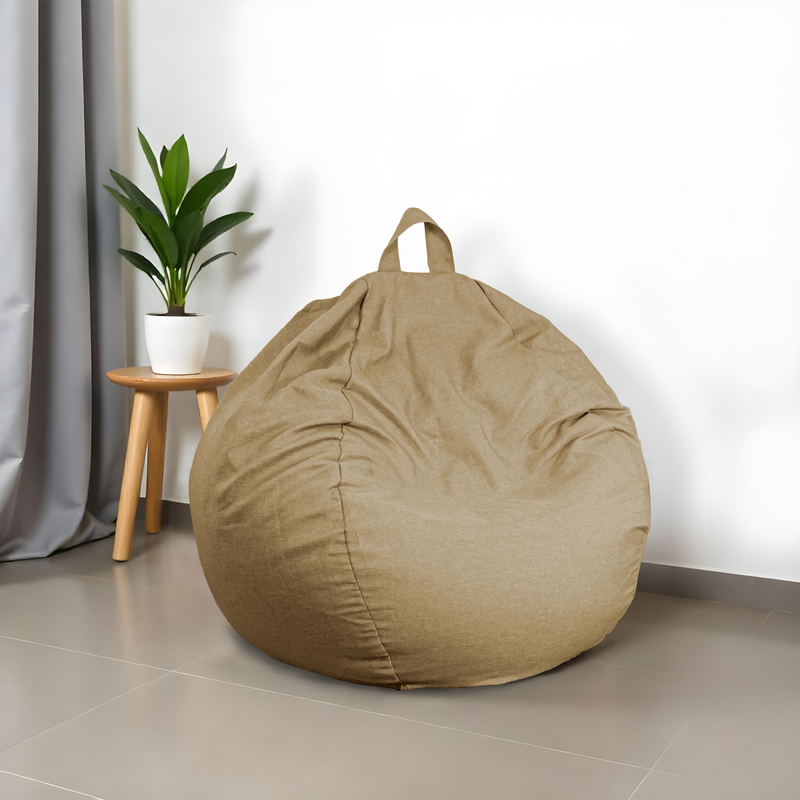 Pouf poire XL d'intérieur en tissu effet lin - 110x120 cm - Beige 