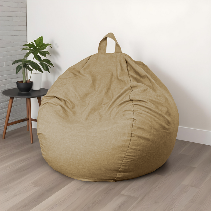 Pouf Poire Géant XXL 120x150 Beige - Tissu Effet Lin & Mousse (Salon Chic)