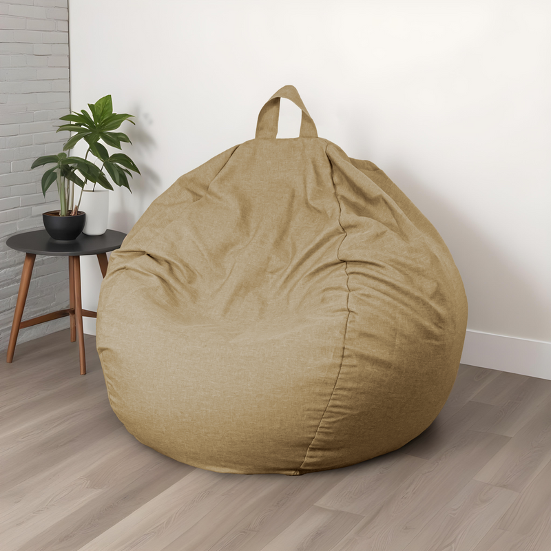 Puf Pera Gigante XXL 120x150 Beige - Tissu Efecto Lino y Espuma (Salón Elegante)