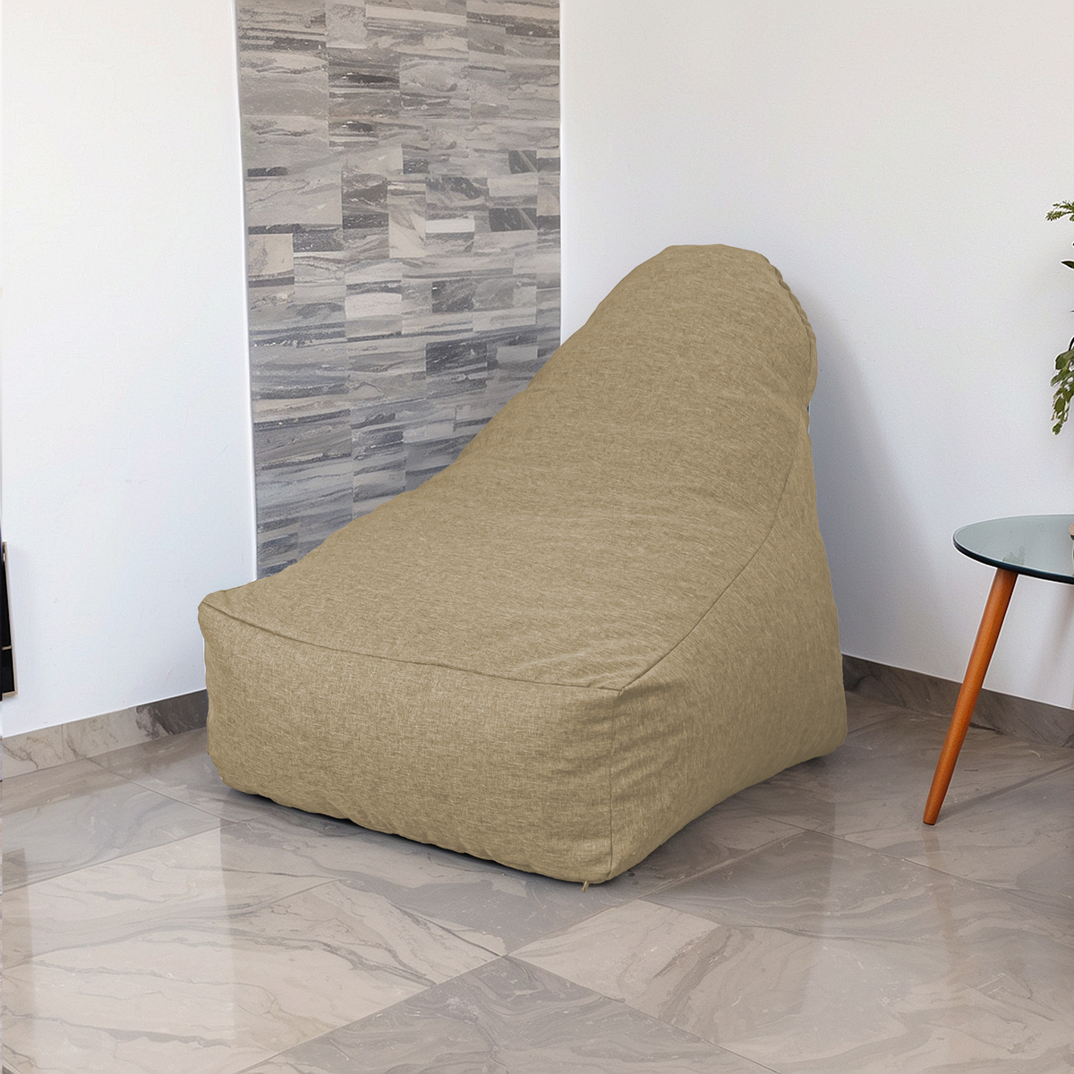 Sillón Puf XXL 120x90 Beige – Tissu Efecto Lino y Espuma (Confort de Salón)