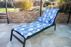 Juego de cojines para sillón largo y bolster, estampado de follaje azul, 195x60x5 cm y 45x18 cm