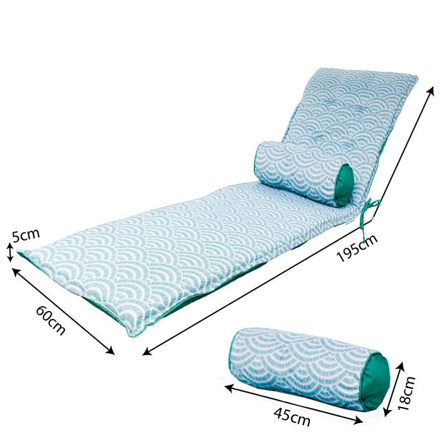 Colchoneta para Tumbona 195x60 Motif Éventails Verdes + Travesaño – foto 5