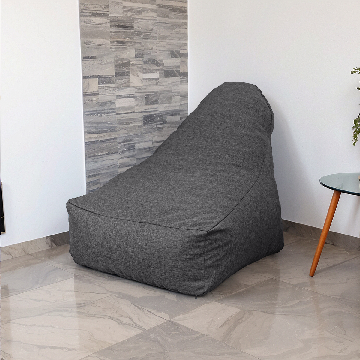 Sillón Puf XXL 120x90 Gris Chiné – Tissu Efecto Lino y Espuma (Confort de Salón)