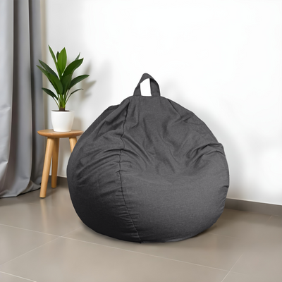 Pouf poire XL d'intérieur en tissu effet lin - 110x120 cm - Gris chiné  - Deco-arts.fr