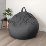 Pouf poire Géant XXL d'intérieur en tissu effet lin - 120x150 cm - Gris chiné - Deco-arts.fr