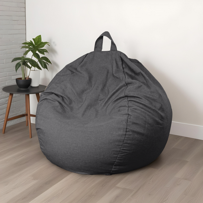 Pouf poire Géant XXL d'intérieur en tissu effet lin - 120x150 cm - Gris chiné - Deco-arts.fr