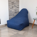 Fauteuil Pouf XXL 120x90 Bleu Indigo - Tissu Effet Lin & Mousse (Confort Salon)