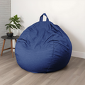 Pouf Poire Géant XXL 120x150 Bleu Indigo - Tissu Effet Lin & Mousse (Salon Chic)