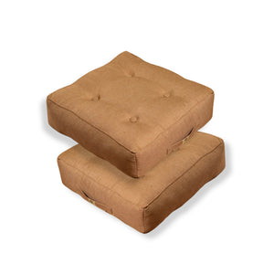 Lot de 2 Coussins de Sol Effet Lin 50x50 Marron Clair - Épais 18cm (Haut de Gamme)