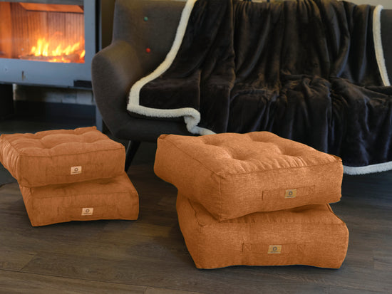 Lot de 2 coussins de sol effet lin 54 x 54 x 18 cm - marron clair - Deco-arts.fr