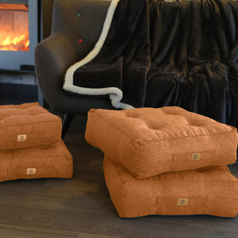 Lote de 2 Cojines de Suelo Efecto Lino 50x50 Marron Clair - Grueso 18cm (Alta Gama)
