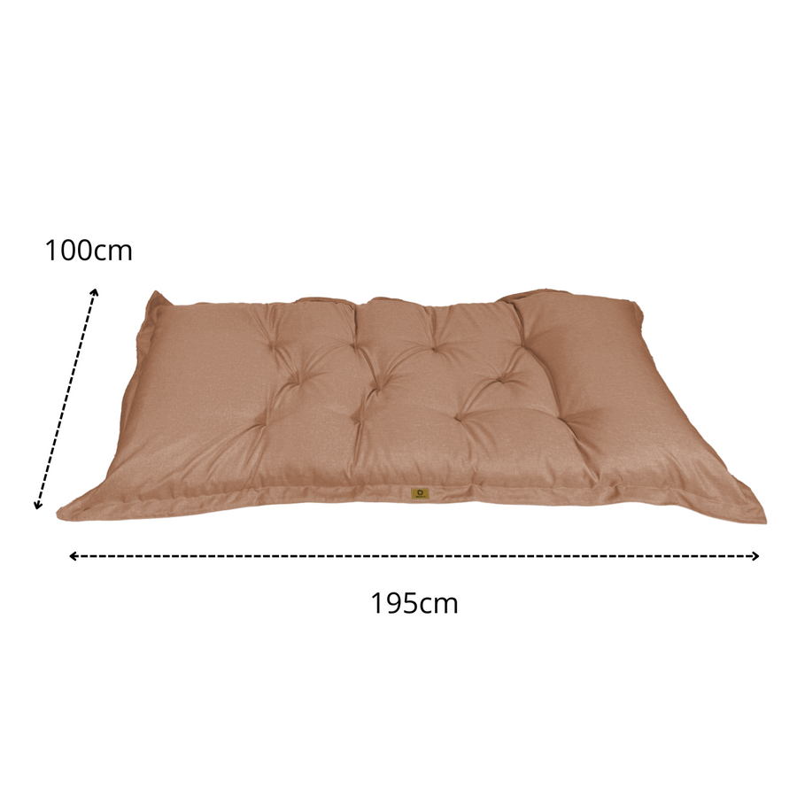 Futón de Suelo XXL Efecto Lino 195x100 Marron, para interior, exterior y camping