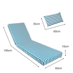 Matelas transat premium 190x60 cm avec rayures vertes, épais 10 cm, têtière déhoussable pour bains de soleil.